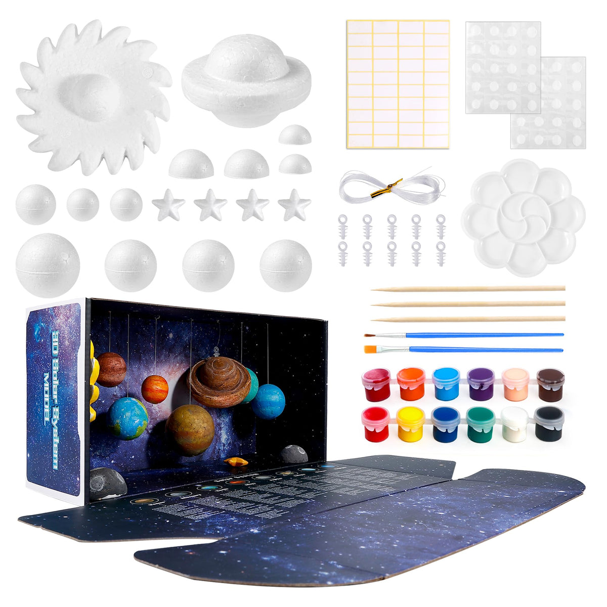 Pllieay 3D Solar System model display box with starry sky, ideal for classroom display.