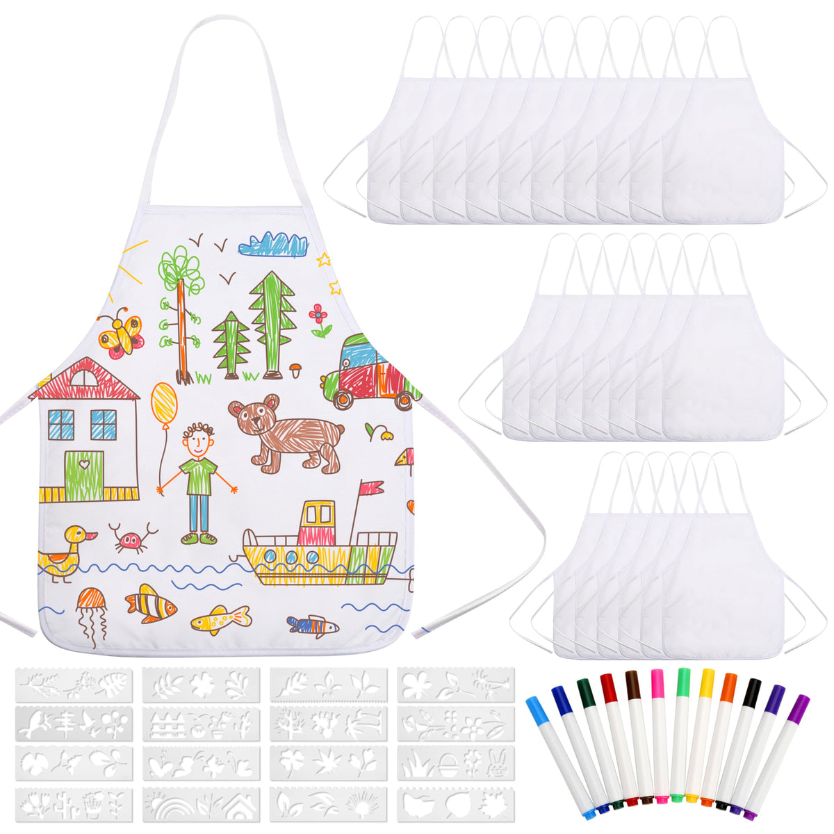 Pllieay 52-piece kids apron set for painting and crafts keeps outfits clean during art time.