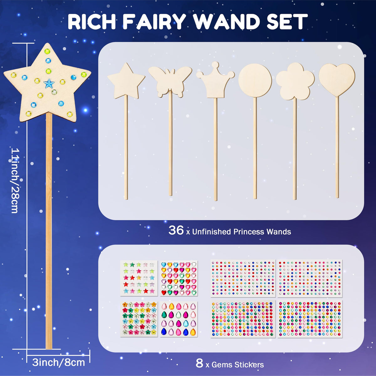 Pllieay diamond stickers in assorted shapes for wand decoration and personalization.