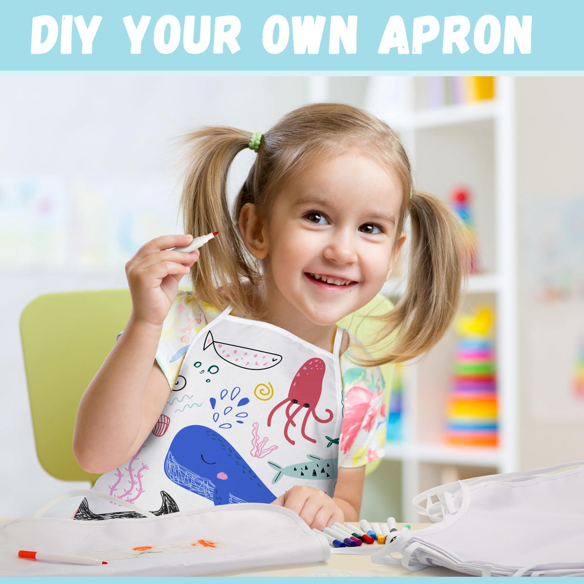Pllieay DIY apron kit ideal for family art projects and group activities.