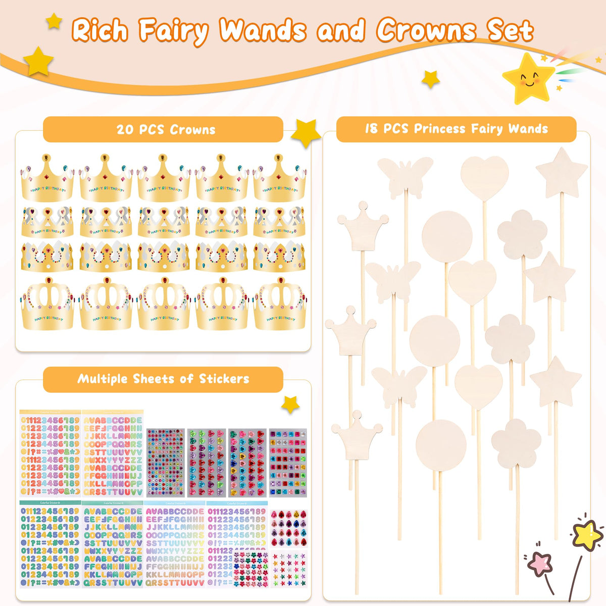Pllieay Princess Fairy Wands Kit gold crowns for personalized outfits
