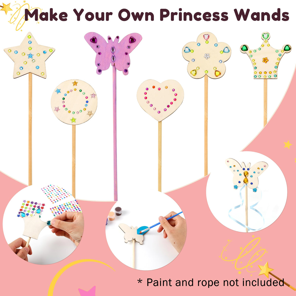 Pllieay princess wand decorating activity encourages imaginative play and collaboration.