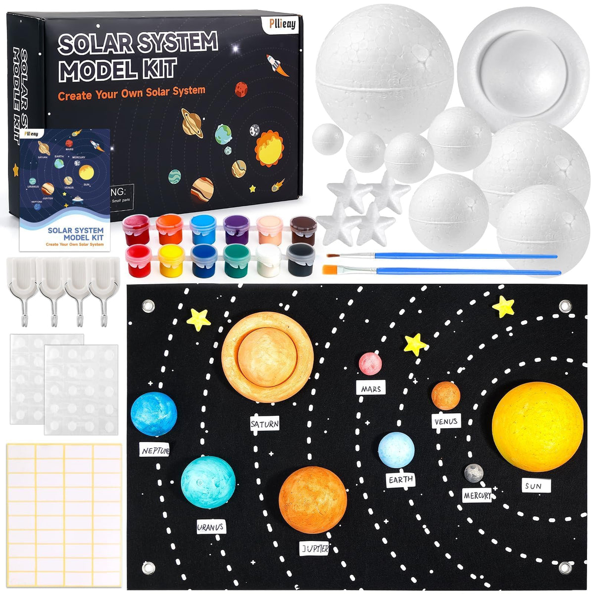 Pllieay solar system felt background plate displayed for classroom space lessons.