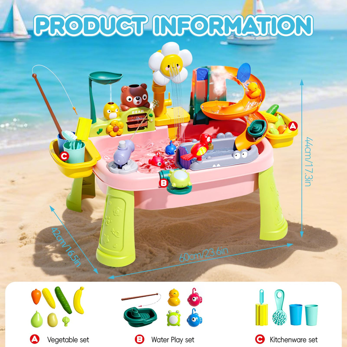 Ploomi pink table with electric pump detail for real-flow water.
