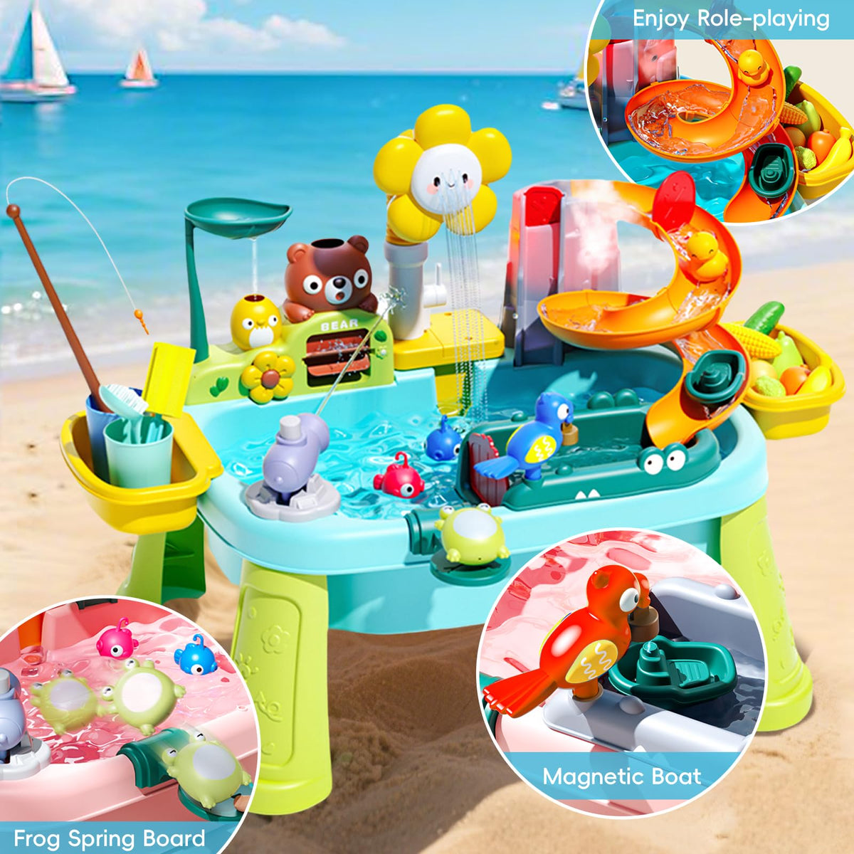 Ploomi adjustable-legs design shown for comfortable, adaptable play height.