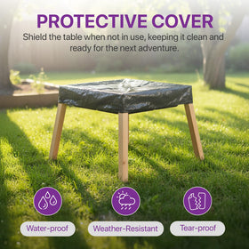 Plum protective cover on table, keeps surfaces clean between sessions.
