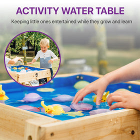 Plum watertight liner close-up, contains sand and water for mess-free fun.