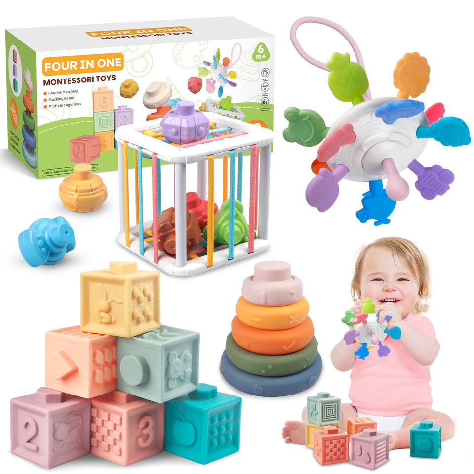 Plunack 4-in-1 Montessori blocks support early color and shape recognition during play.