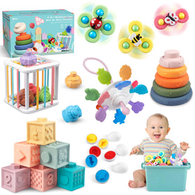 Plunack 6-in-1 toy set with eggs enhances color and shape recognition during teething play