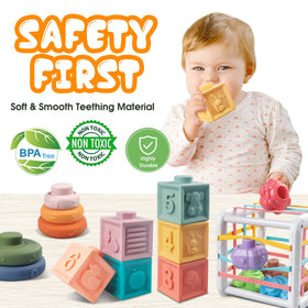 Plunack stacking rings support stacking practice and gentle squeezing during fun.