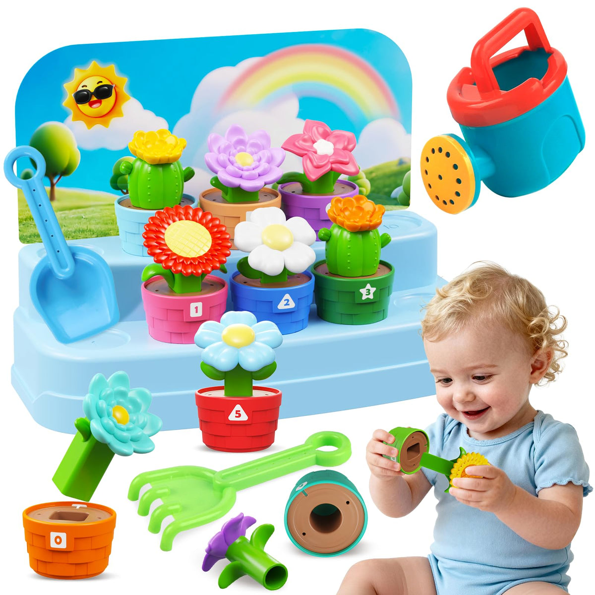 Plunack watering can toy aids pretend gardening and fine motor skills.