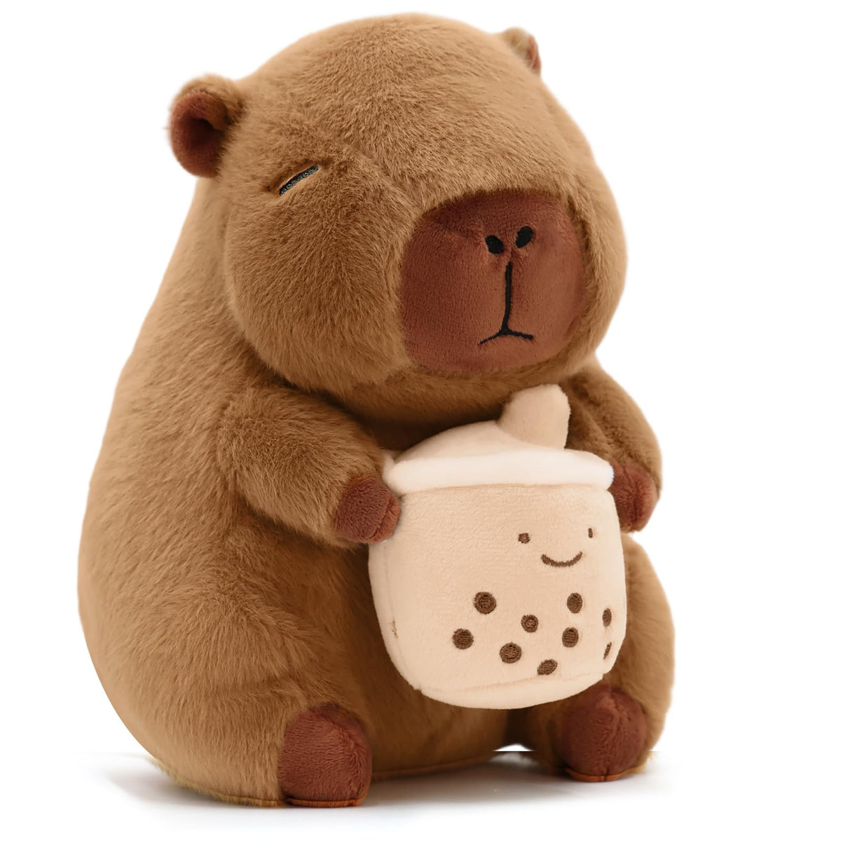 Plupiapio Cute Capybara Plush with Boba—soft cuddle companion for kids' bedtime.