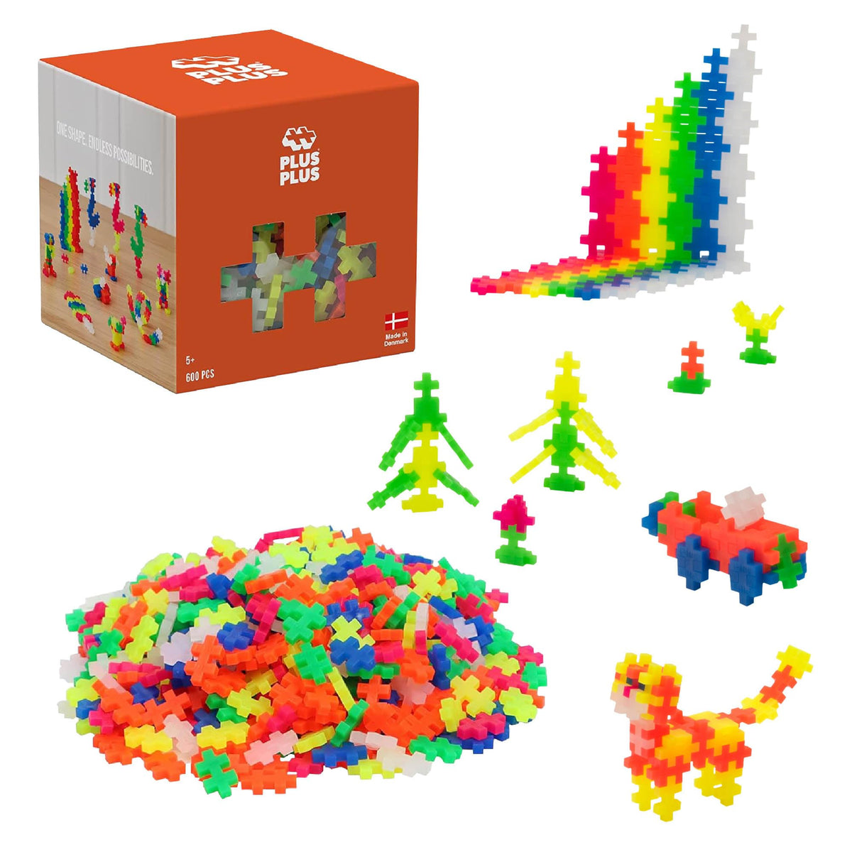 Plus Plus 600-piece neon color mix bag for on-the-go creativity.