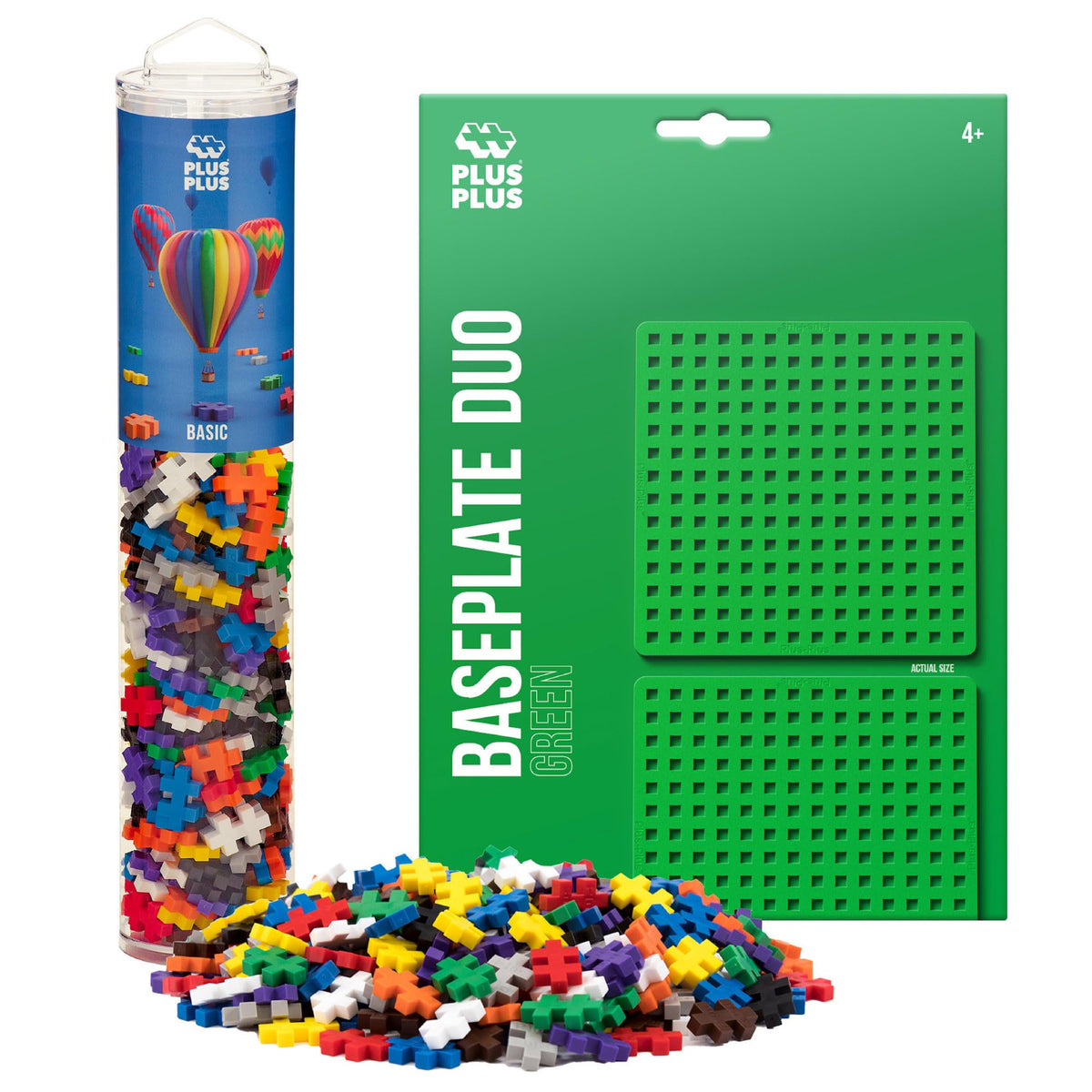 PLUS PLUS Baseplate Duo shown for stable, expandable builds for young architects