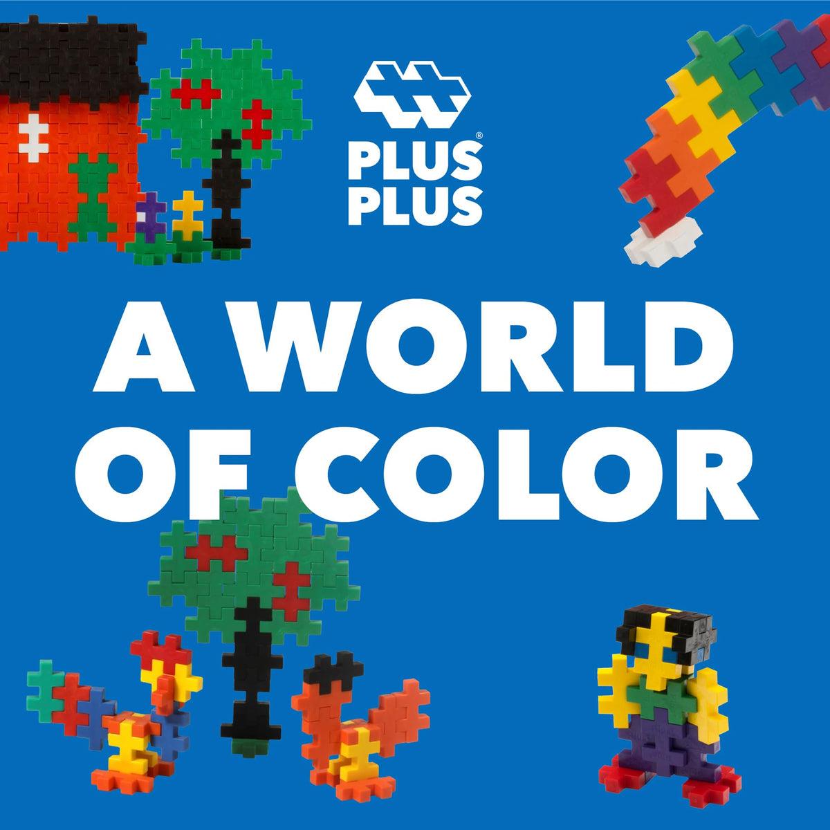 Vibrant color palette of blue, green, red, yellow in Plus Plus Big display.