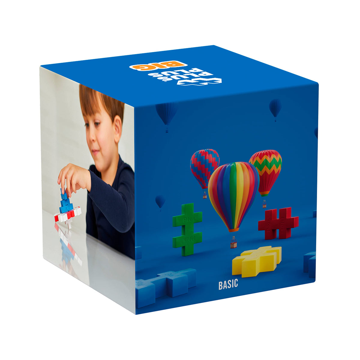 Child hands stacking colorful pieces for motor skill development with Plus Plus Big.