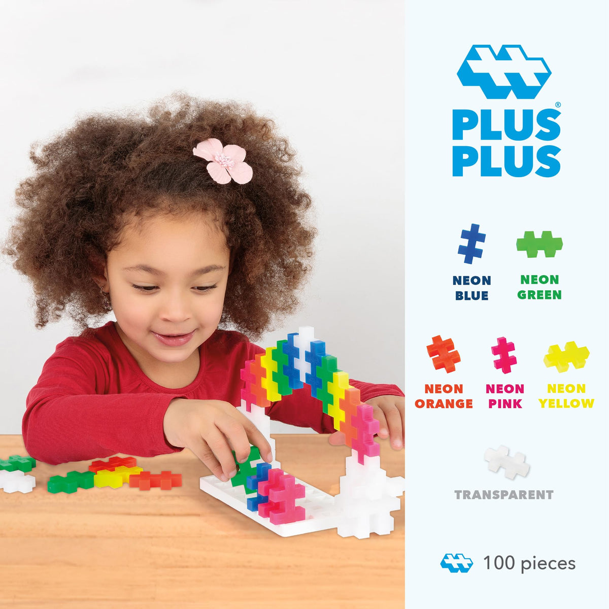 PLUS PLUS Big flat mosaics and 3D builds encourage imagination with vivid neon pieces.