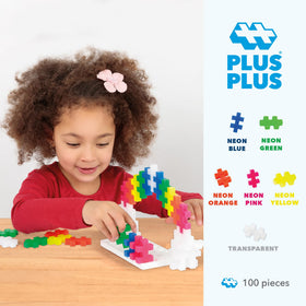 PLUS PLUS Big flat mosaics and 3D builds encourage imagination with vivid neon pieces.