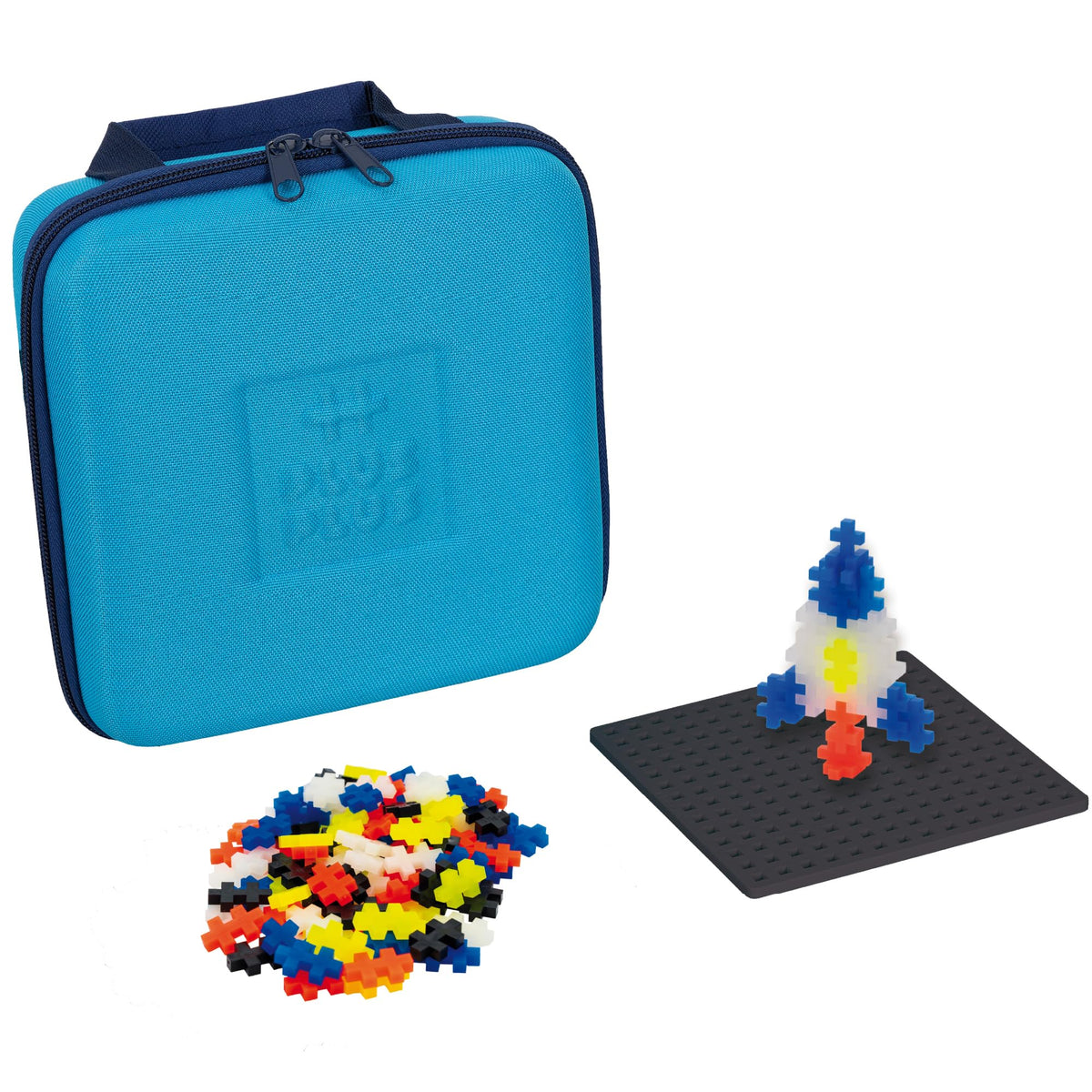 PLUS PLUS Travel Case with 100-piece glow mix for on-the-go creativity.