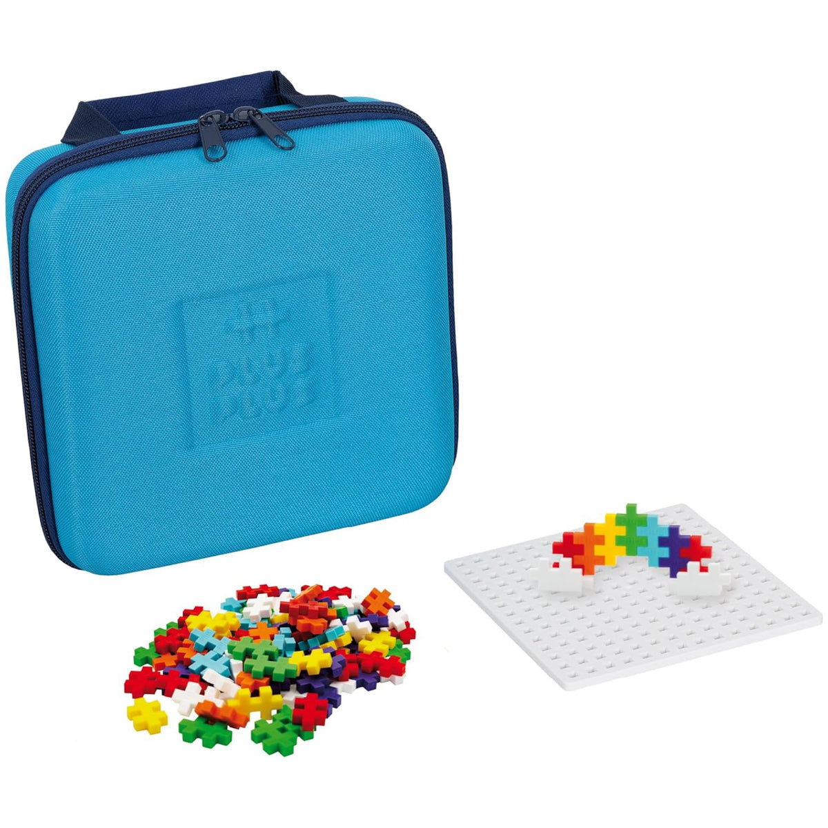 PLUS PLUS travel case with 100 rainbow pieces, ideal for on-the-go STEM play.