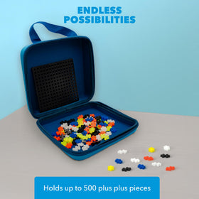 Kids build on the go with the portable travel case.