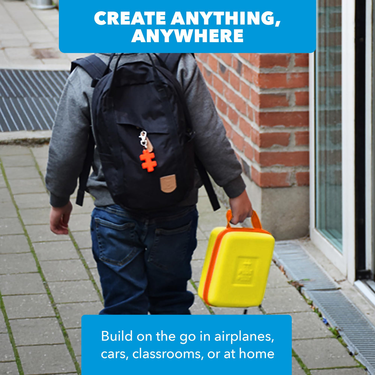 PLUS PLUS travel case open contents show a tidy set for mess-free play.