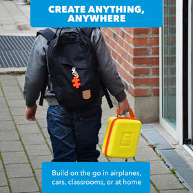PLUS PLUS travel case open contents show a tidy set for mess-free play.
