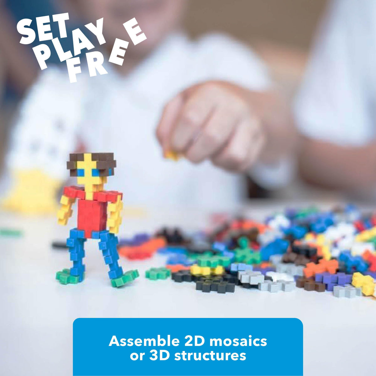 Plus Plus travel-friendly set shown during car ride or classroom activity