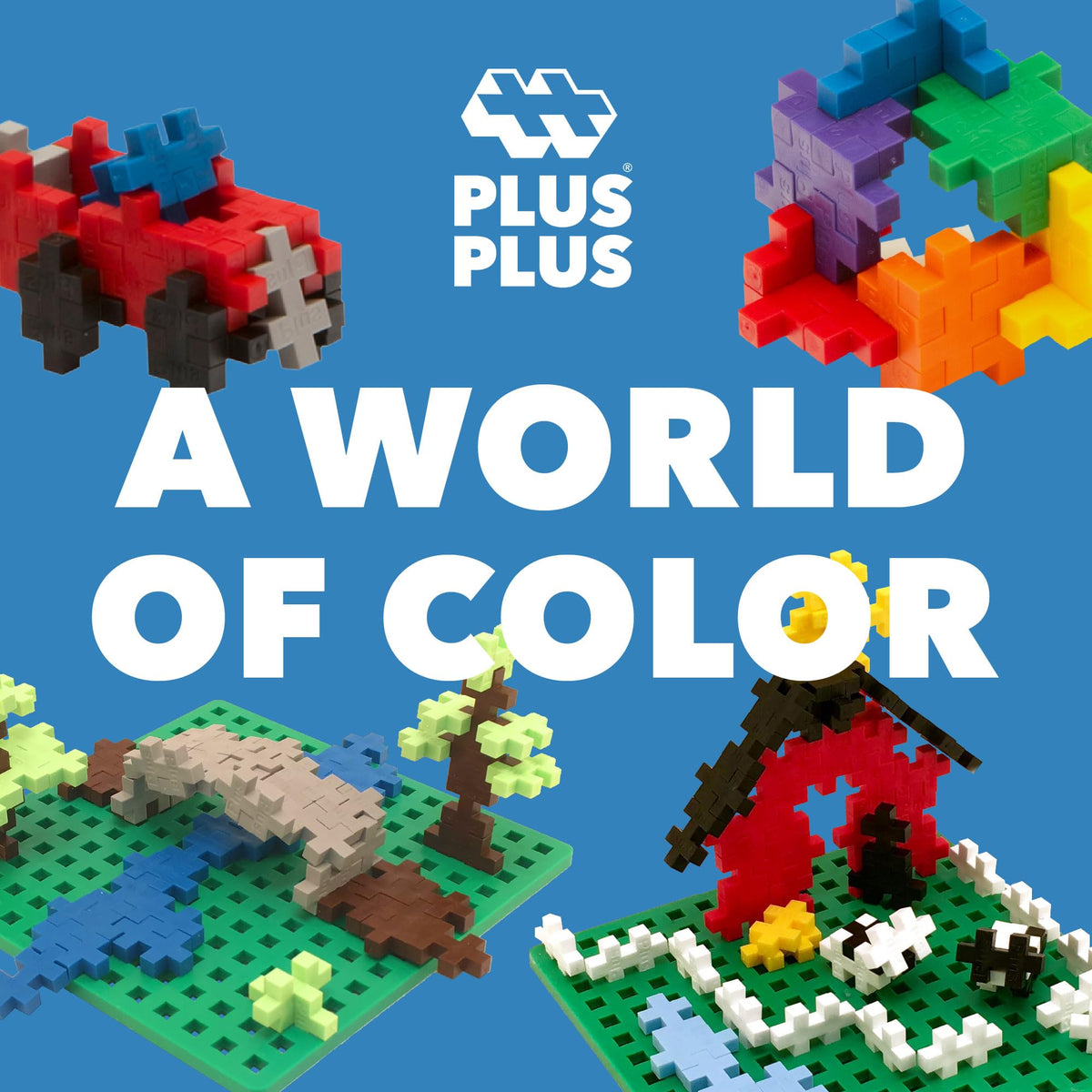 PLUS PLUS Two Baseplates enabling multi-story creations and bold designs