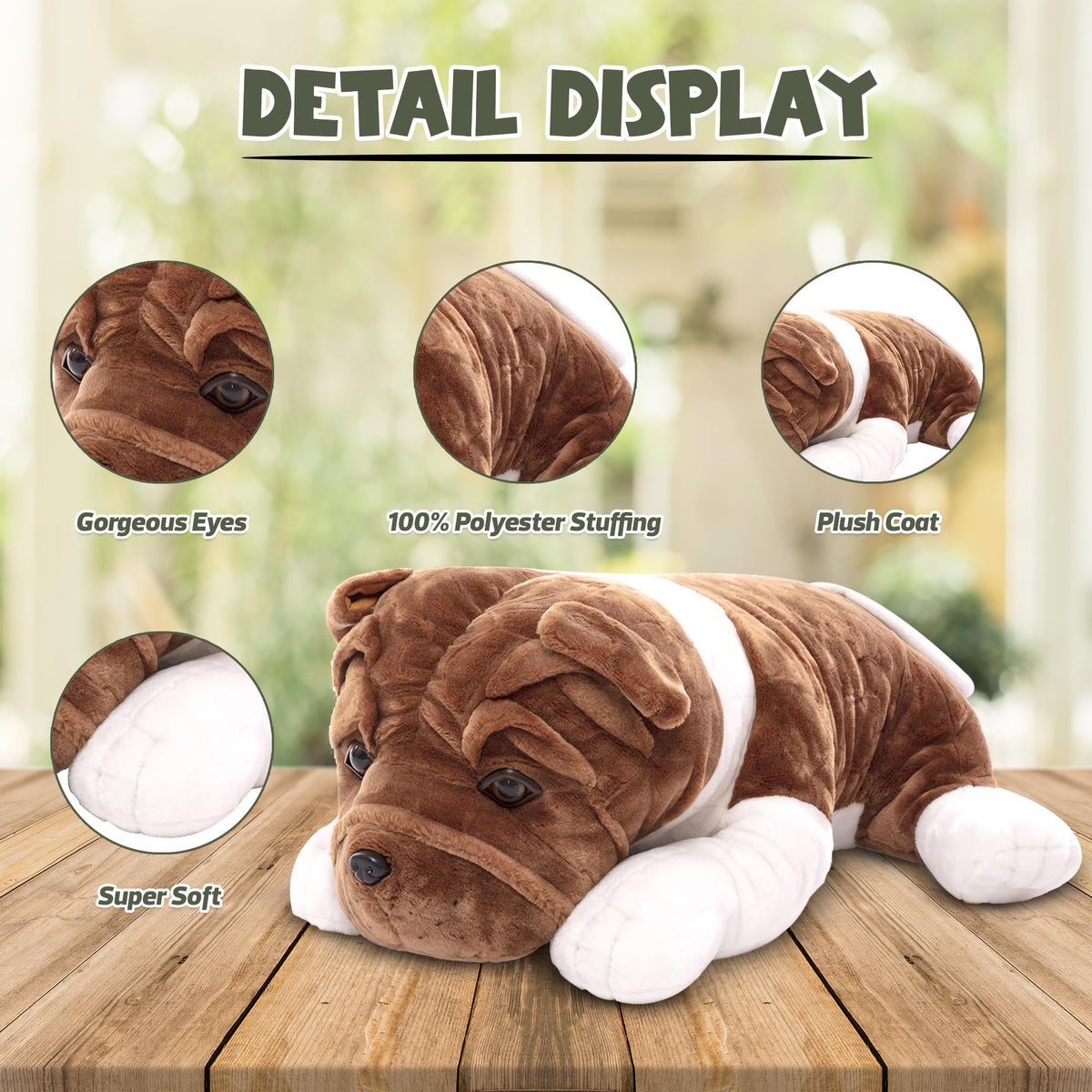 Plushland holiday-decor plush puppy enhances festive room charm.