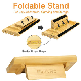 Plusvivo five-slot wooden card holder keeps up to 65+ cards organized