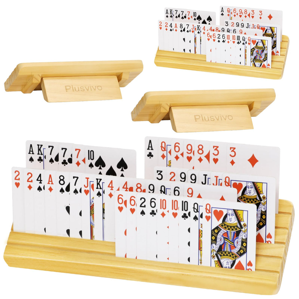 Plusvivo four-pack extended stand card holders for larger decks, convenient viewing.