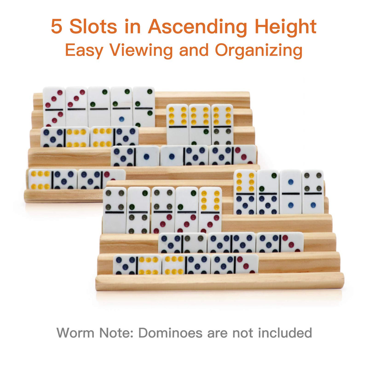 Plusvivo domino racks with adjustable back stand for easy viewing during play.