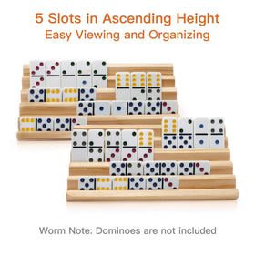 Plusvivo domino racks with adjustable back stand for easy viewing during play.