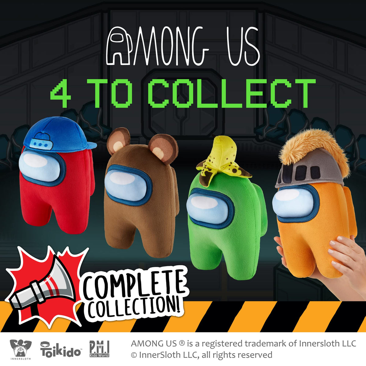 P.M.I. Among Us four-figure collection plush set, ideal for display and gifting.