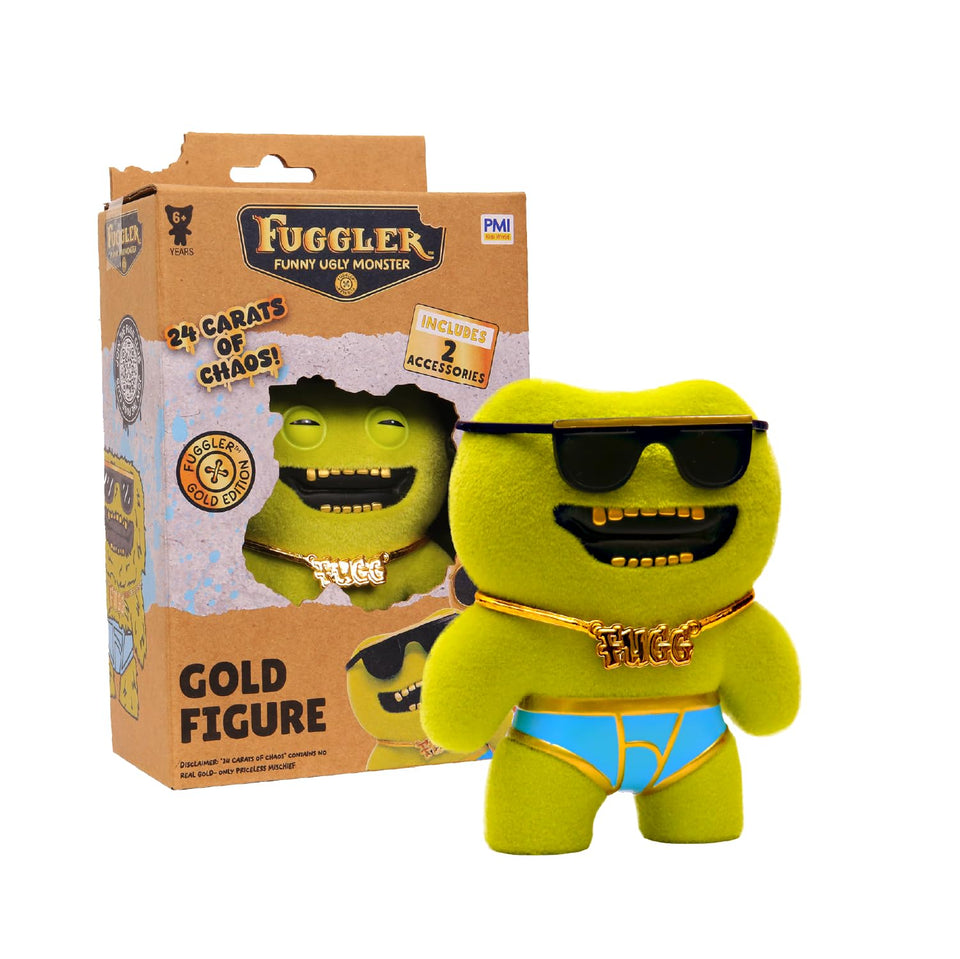 P.M.I. Fuggler Gold Edition figure in window box enhances display appeal and storytelling.