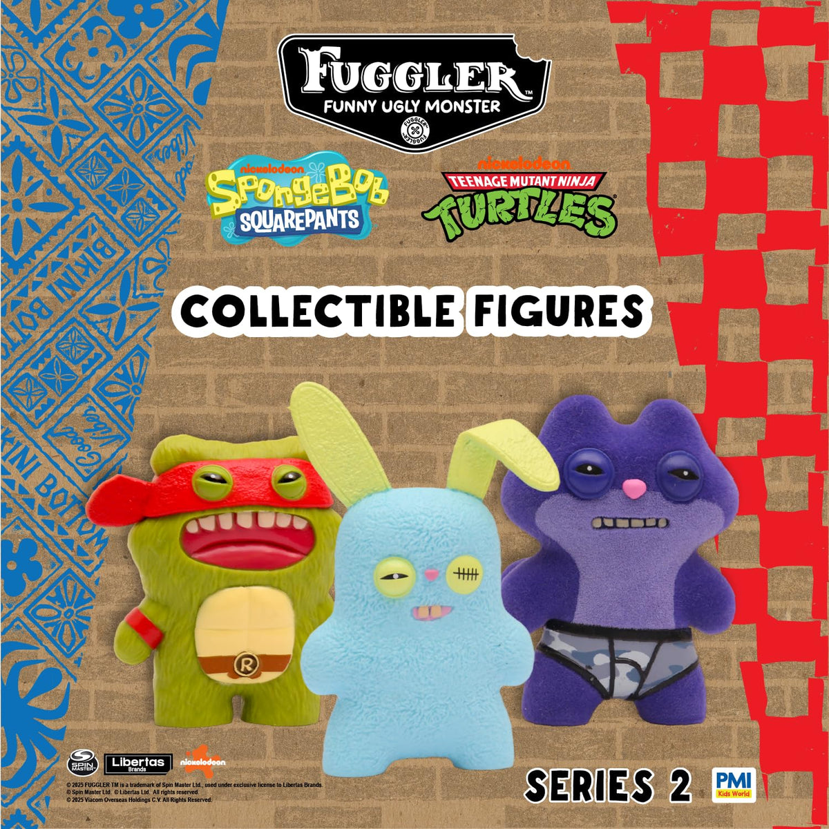 P.M.I. Fuggler Series 2 twelve-pack shows twelve figures arranged for display on a shelf.