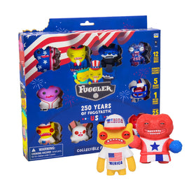 P.M.I. Fuggler USA 250 deluxe box on display with twelve figures for a bold anniversary look.