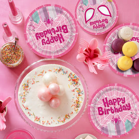 Pnuocax pink spider tablecloths draped for a festive table.