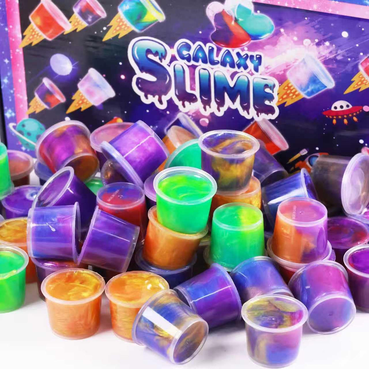 PNVAIENY multicolor slime swirls in purple, blue, and pink.