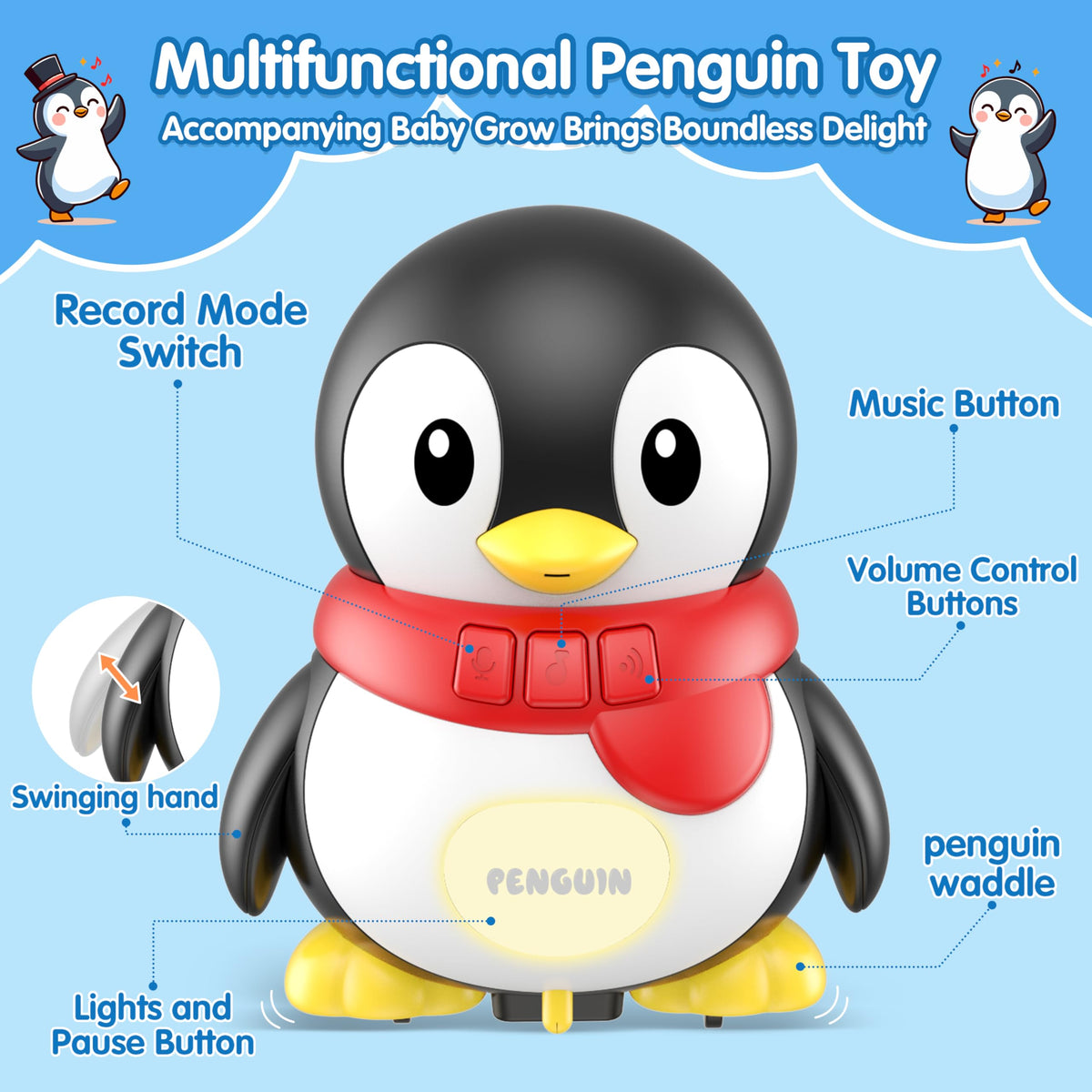 Pobaiyi penguin hats spin, adding fine motor play.