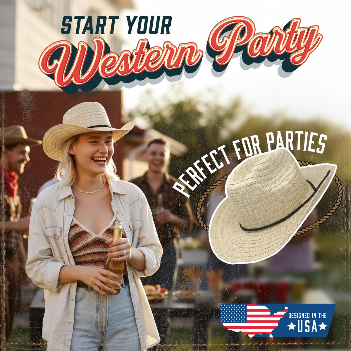 Podzly lightweight straw-style hat keeps you cool on sunny days.