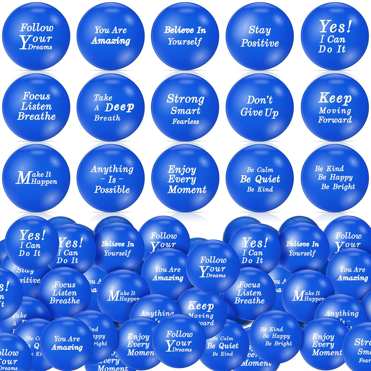 Poen 120-piece inspirational stress balls in blue for focus and mood lift.