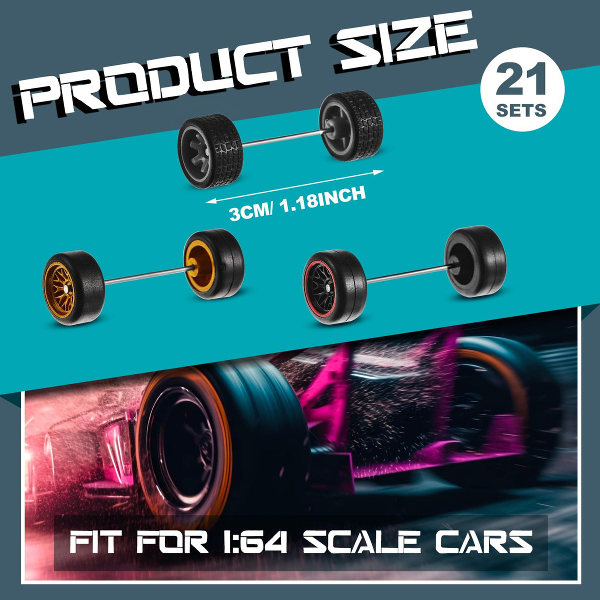 Poen 1/64 wheel set with five-claw design ideal for authentic model car upgrades.