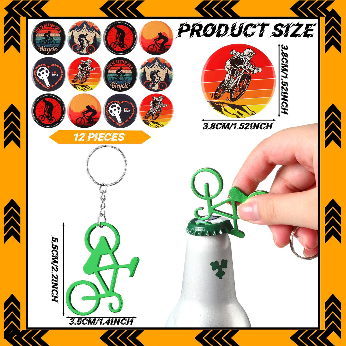 Poen bike keychains set; durable alloy accessories for backpacks.