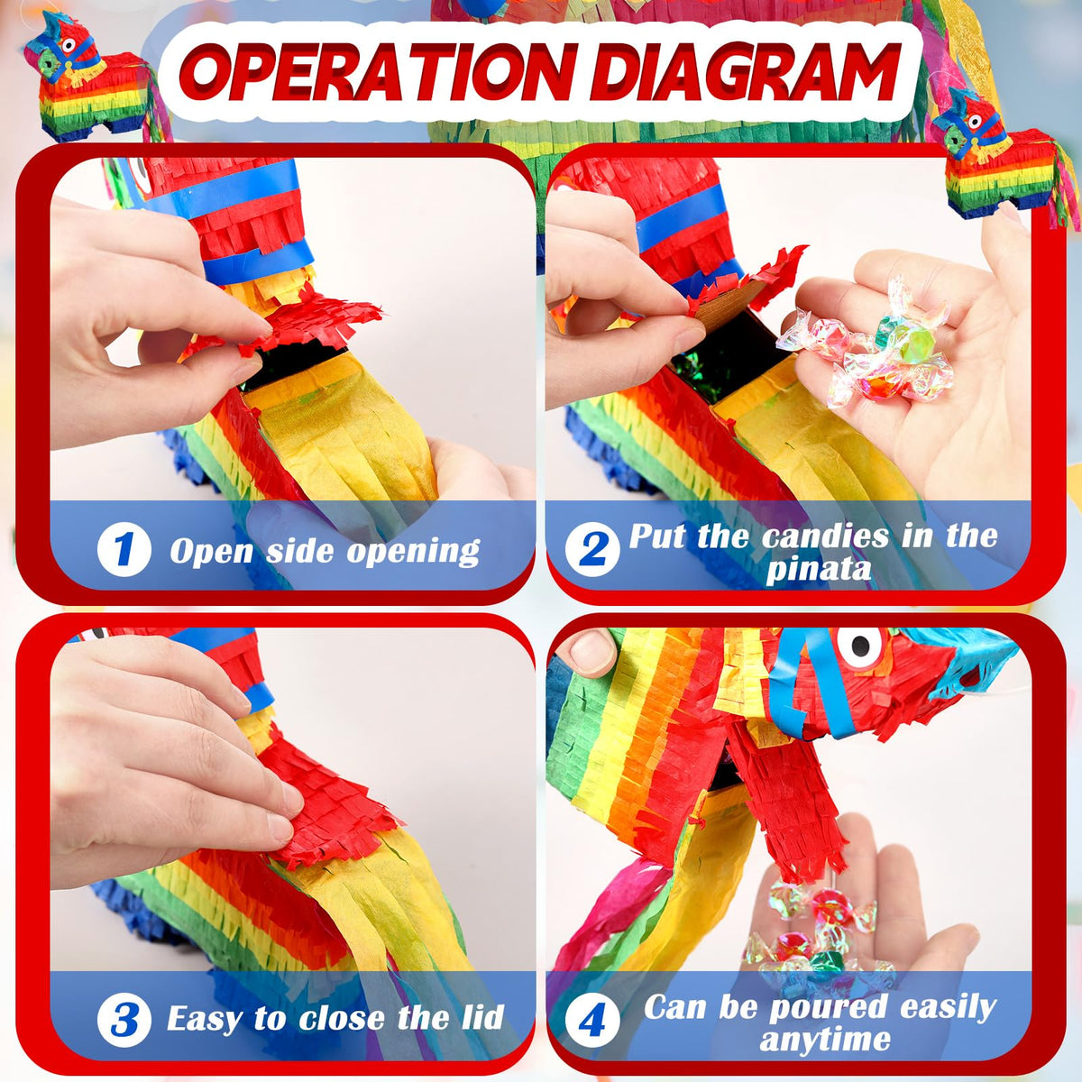 Poen carnival donkey pinata rainbow ready for interactive games and crowd engagement.