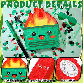 Poen dumpster fire pinata hanging decoration adds dramatic eye-catching decor.