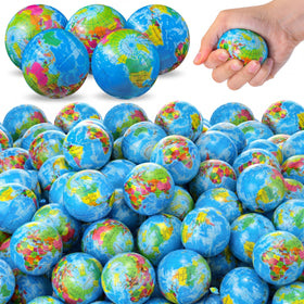 Poen earth-stress-ball globe close-up for tactile learning and stress relief.