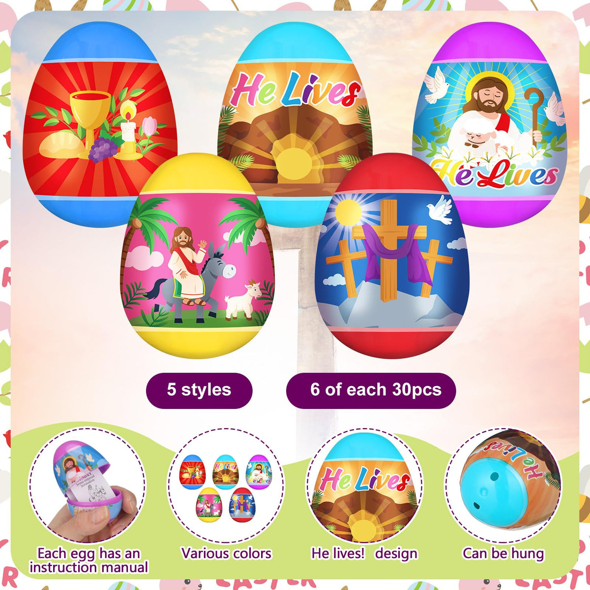 Poen Easter egg packaging display enhances table decor and activities.