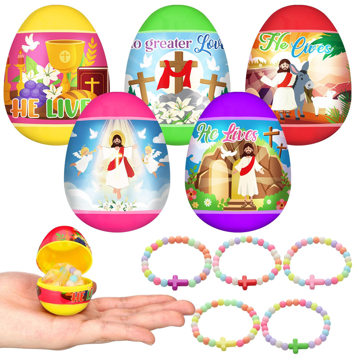 Poen Easter eggs with Christian cross visuals for meaningful church egg hunts.